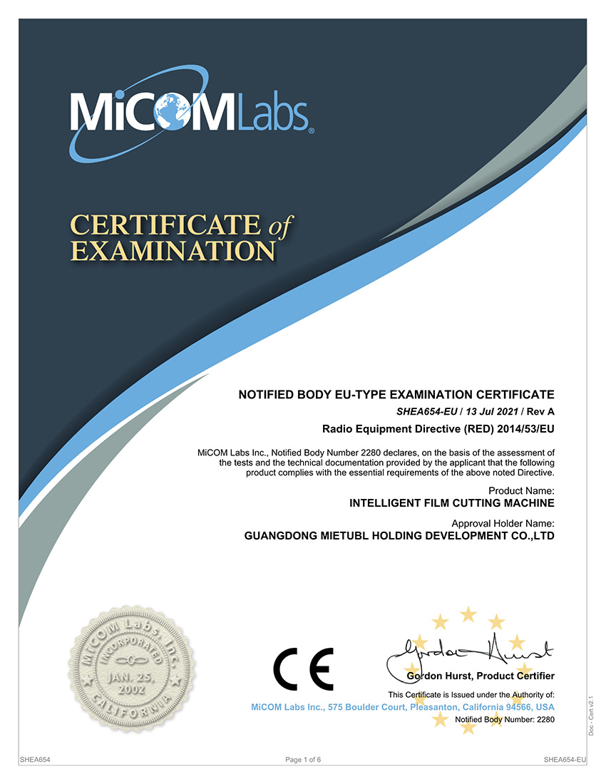 CE certification of intelligent film cutting machine