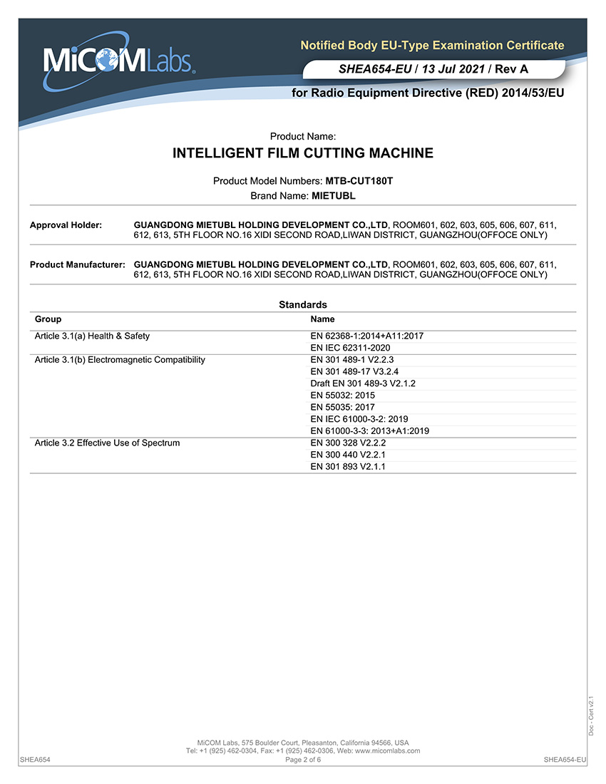 CE certification of intelligent film cutting machine